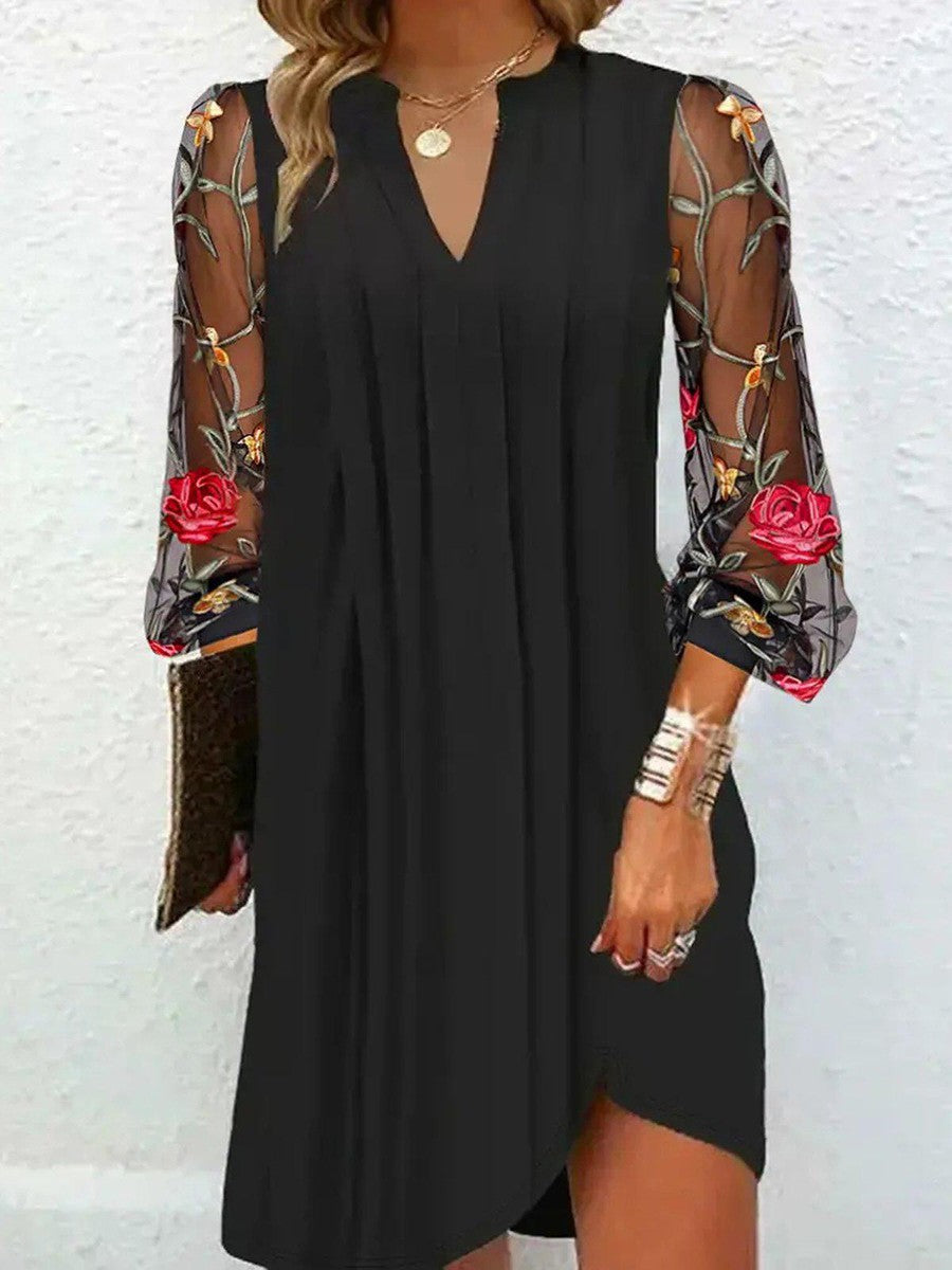 Alina | Elegant Mini Dress with V-Neck and Sheer Sleeves