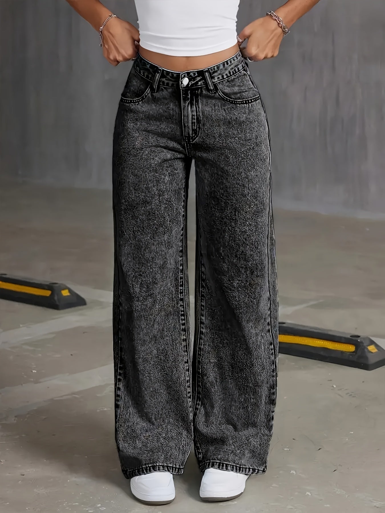 Stone Wash Street Wide-Leg Jeans