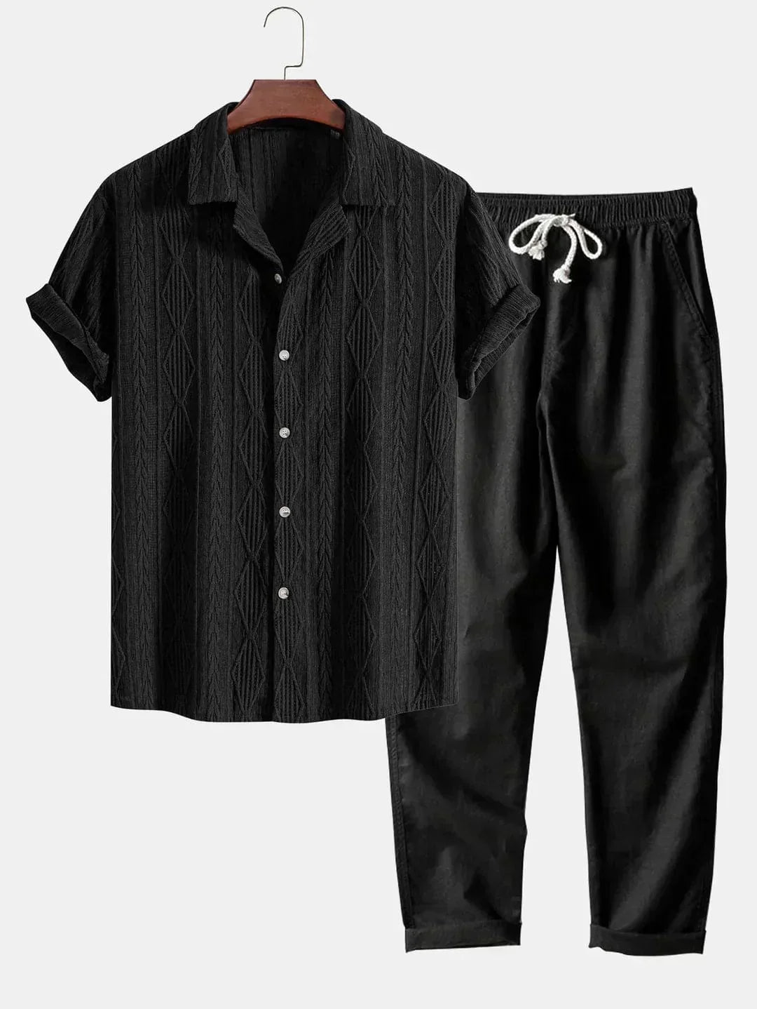 Textured Openwork Shirt and Relaxed Trousers Set