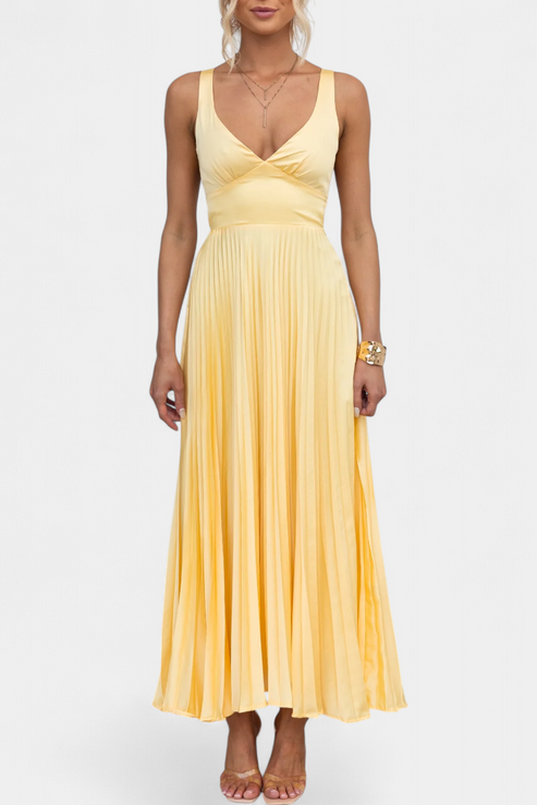 Arlena Strappy Pleated Dress with Crisscross Back