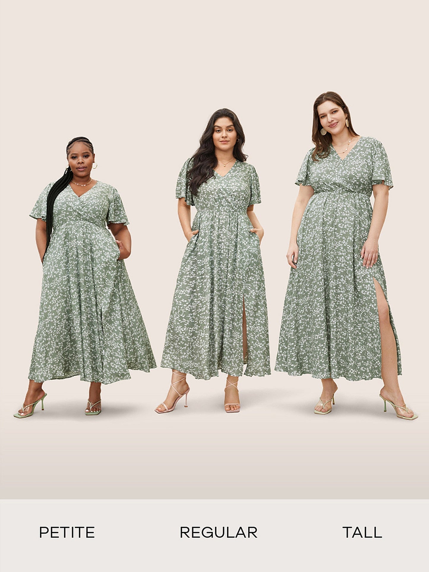 Bloom Dress - Flutter Sleeve Ditsy Floral Pocket Split Maxi Dress