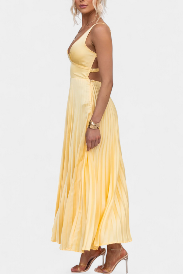 Arlena Strappy Pleated Dress with Crisscross Back