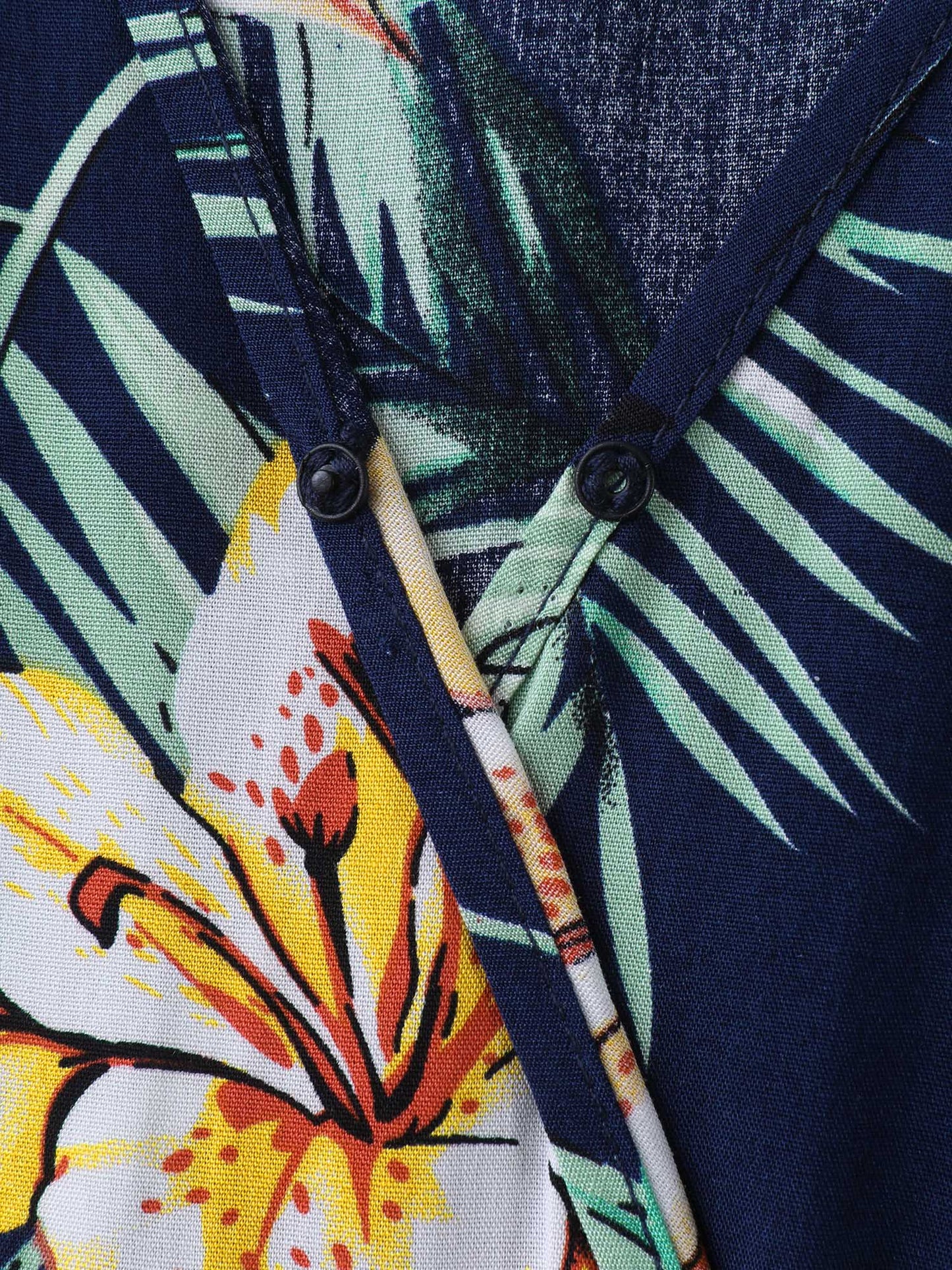 Tropical Floral Print Shirred Waist Midi Dress