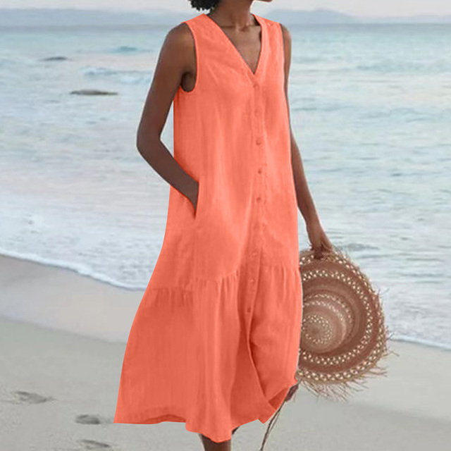 Merrin – Sleeveless Buttoned Midi Dress