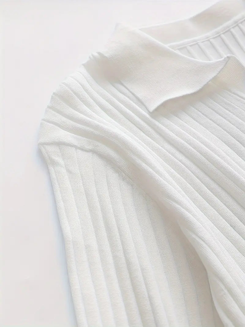 Fine Ribbed Knit Polo With Long Sleeves