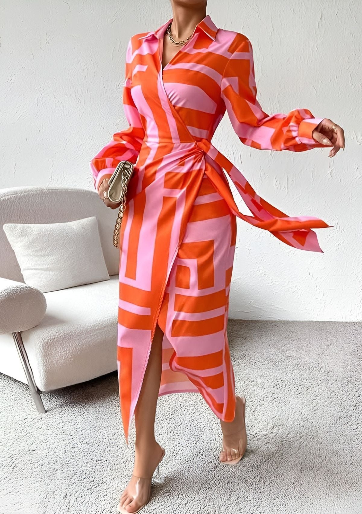 OLIVIA | Printed Waist-Cinching Shirt Dress