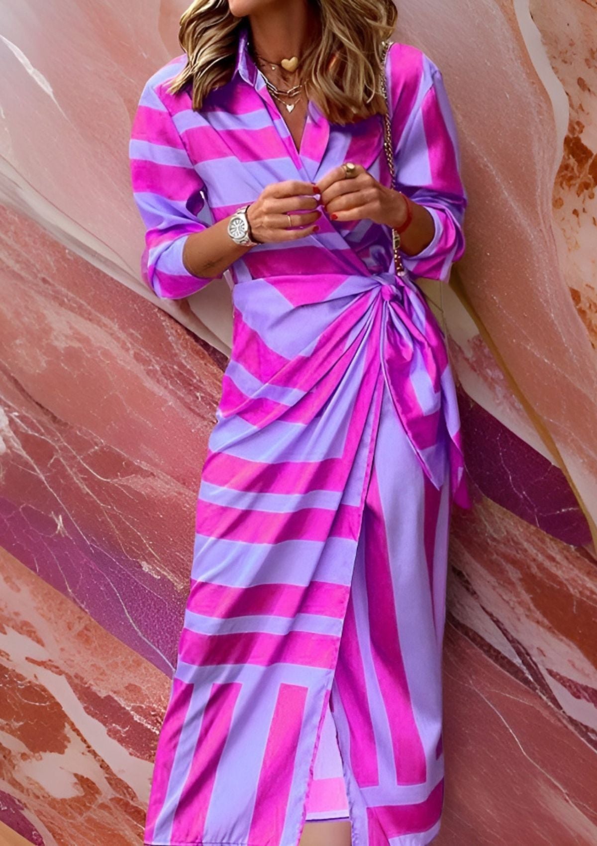 OLIVIA | Printed Waist-Cinching Shirt Dress