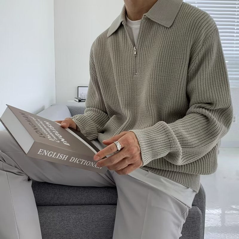 Ribbed Half-Zip Knit Sweater