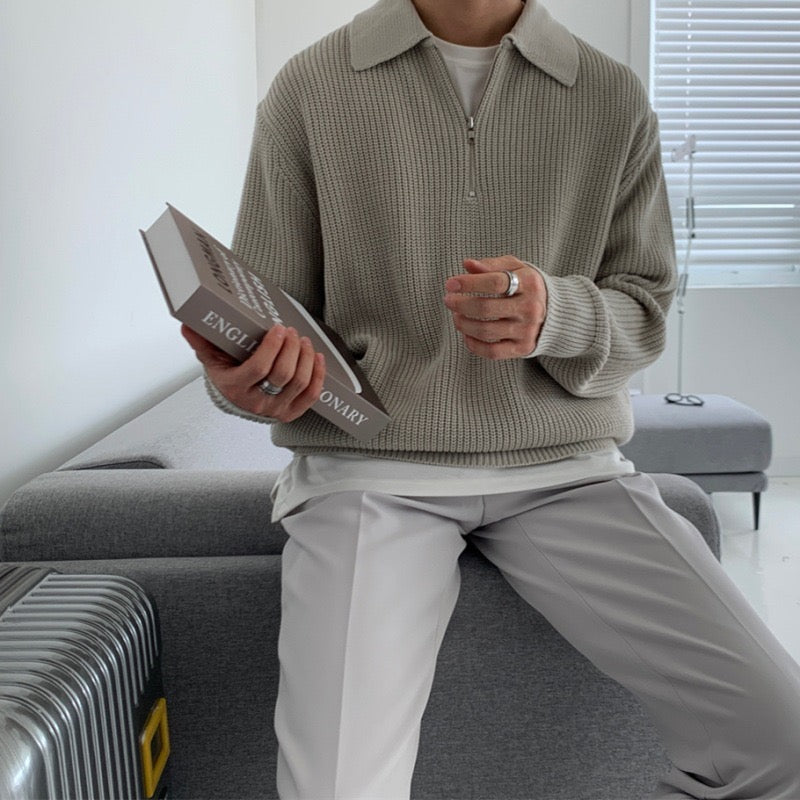Ribbed Half-Zip Knit Sweater