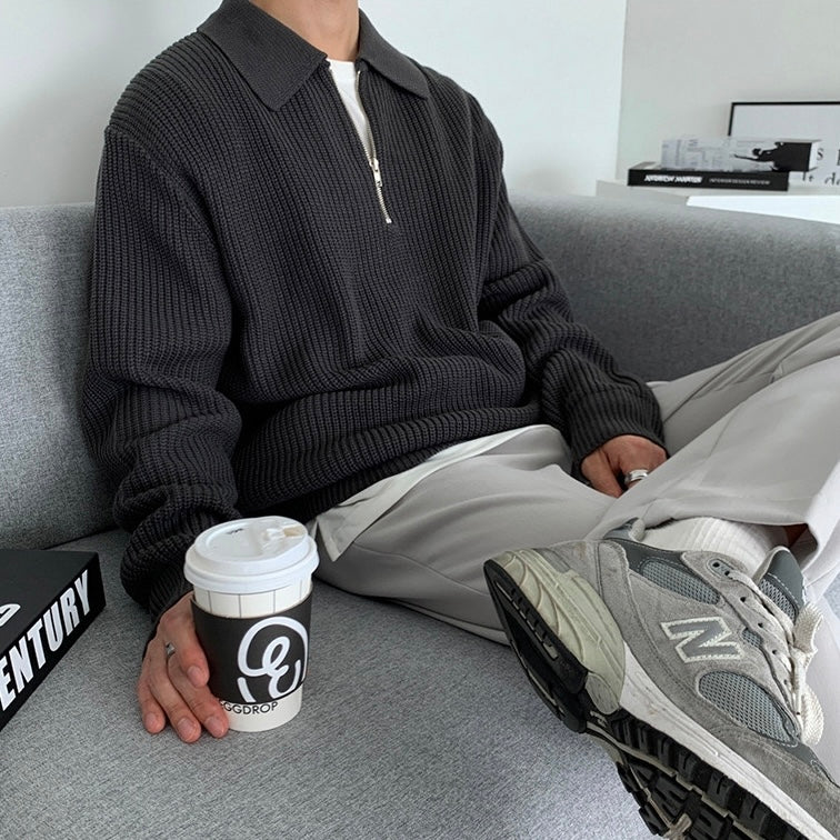 Ribbed Half-Zip Knit Sweater