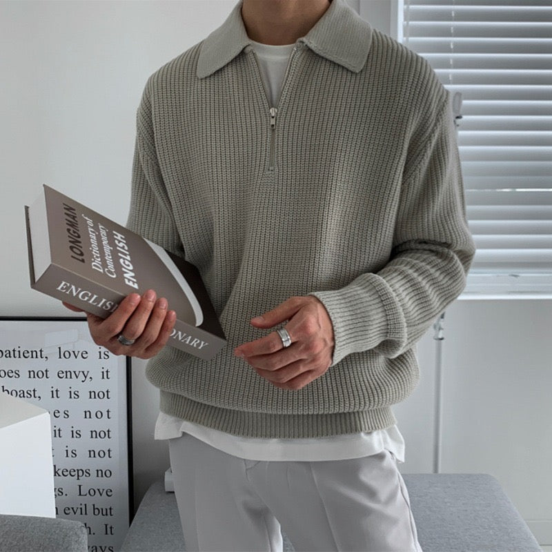 Ribbed Half-Zip Knit Sweater