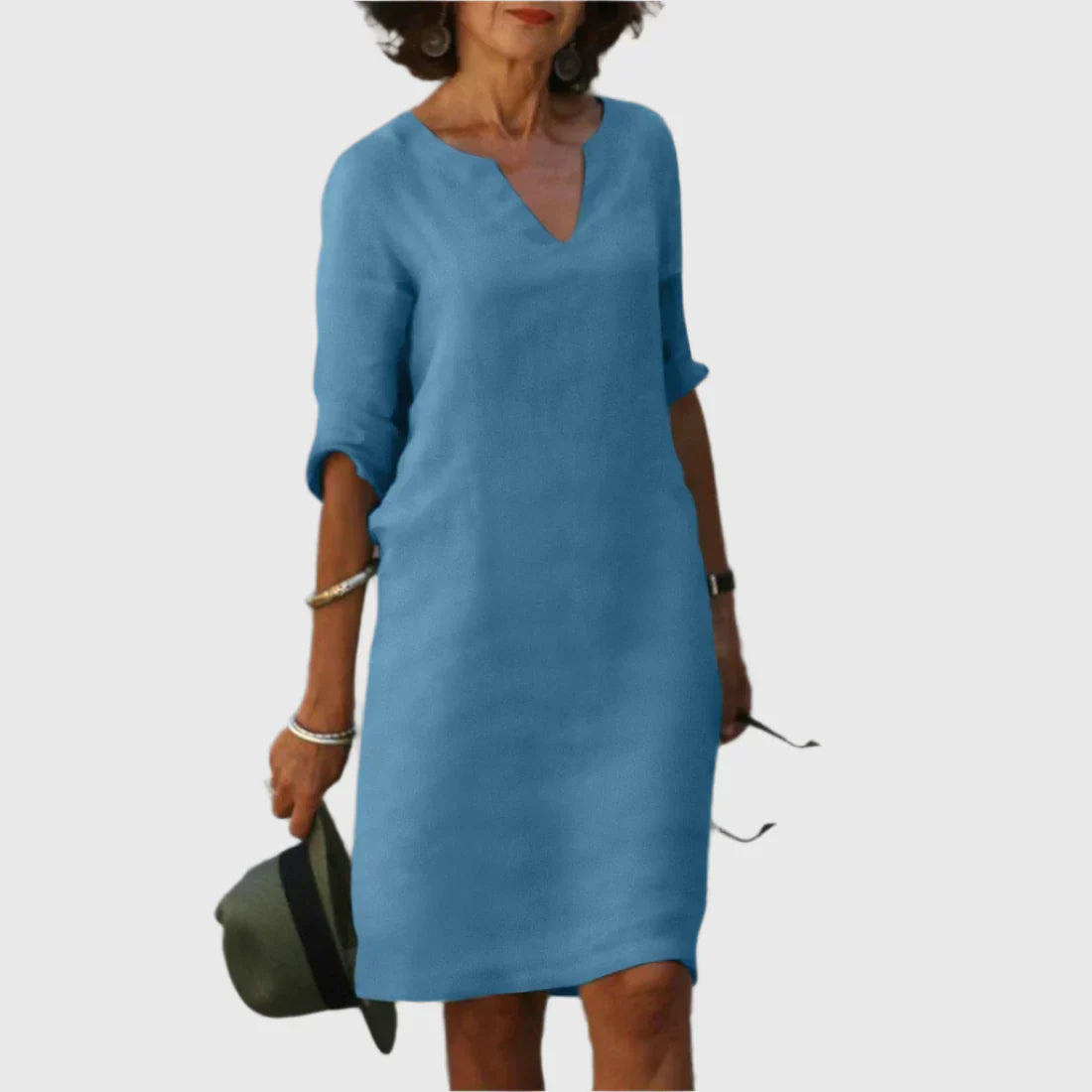 Metis - Mini dress with V neckline and 3/4 sleeves