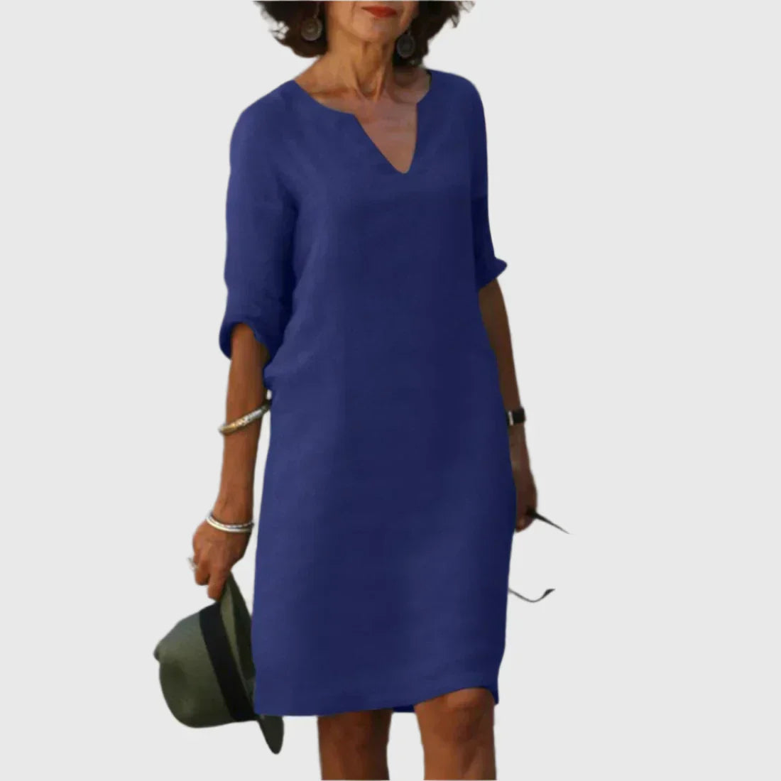 Metis - Mini dress with V neckline and 3/4 sleeves