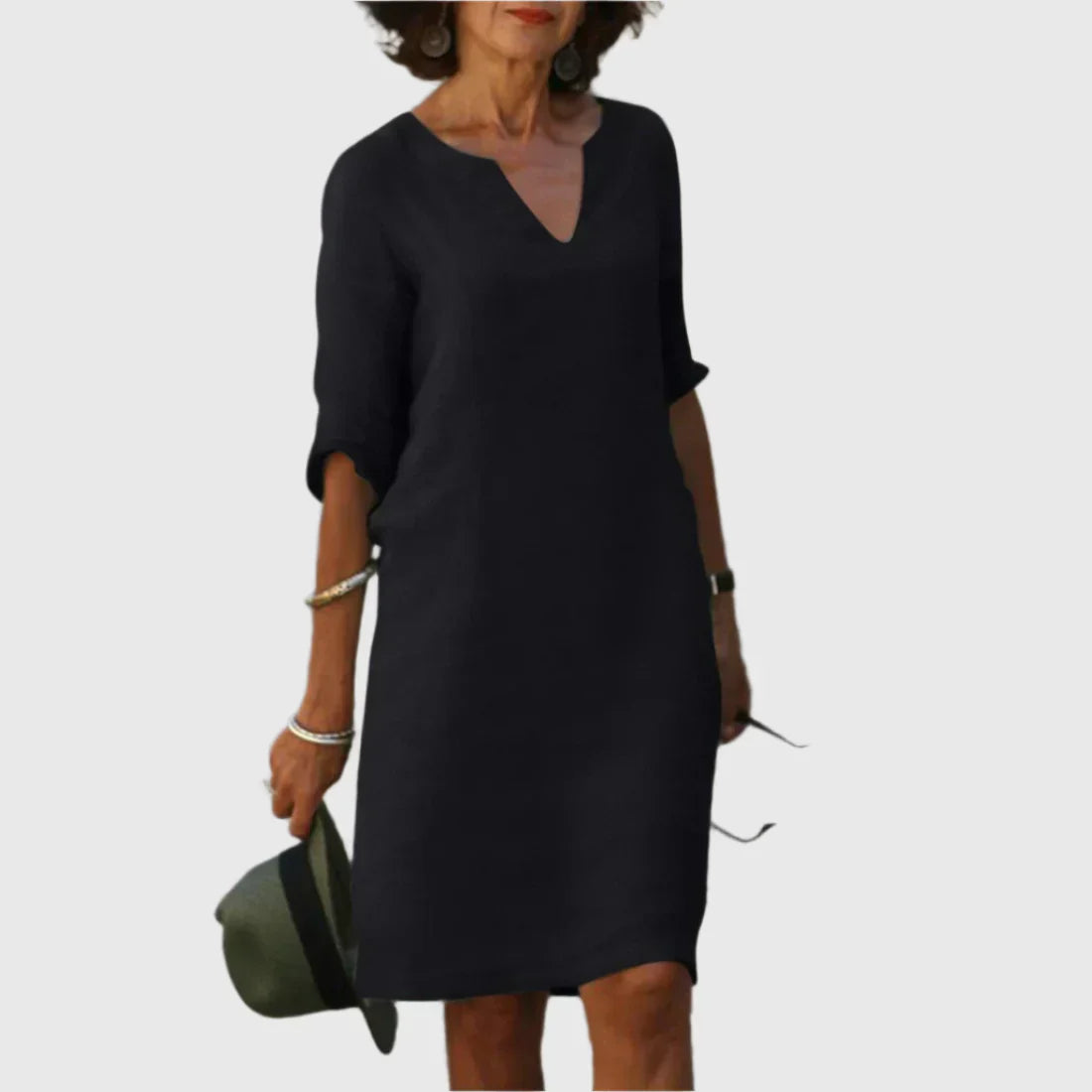 Metis - Mini dress with V neckline and 3/4 sleeves