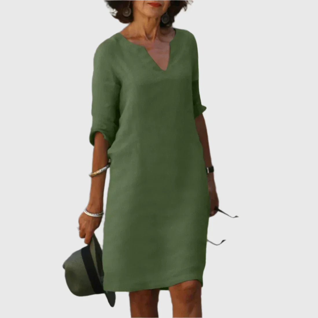 Metis - Mini dress with V neckline and 3/4 sleeves