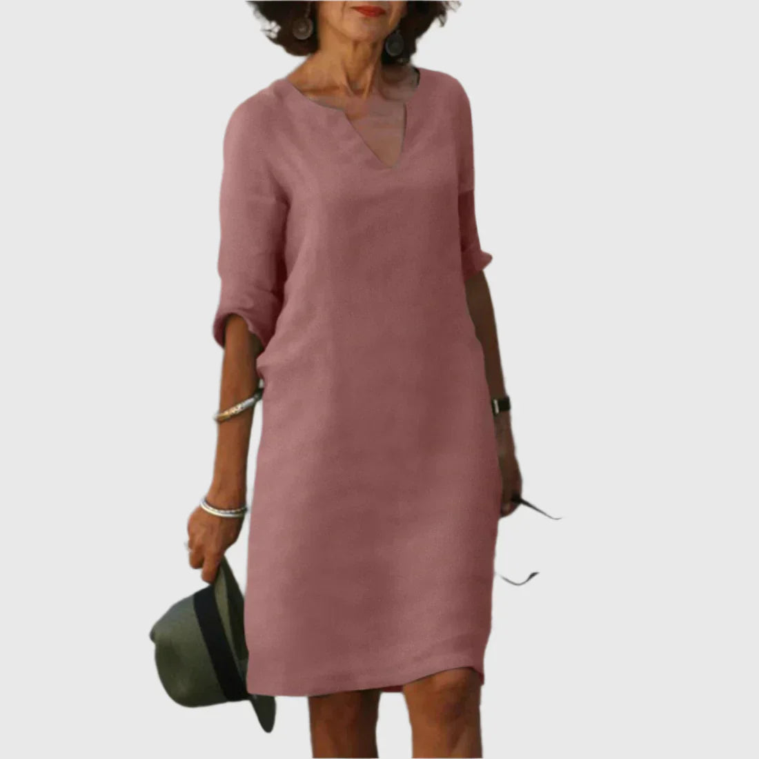 Metis - Mini dress with V neckline and 3/4 sleeves
