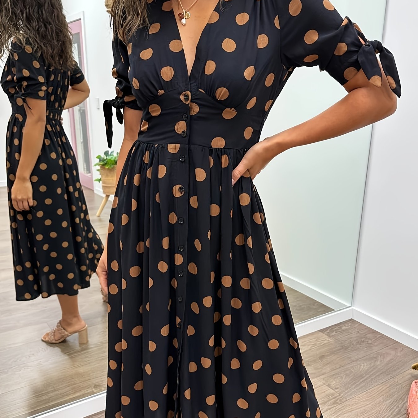 Nipa - Polka Dot V-Neck Dress