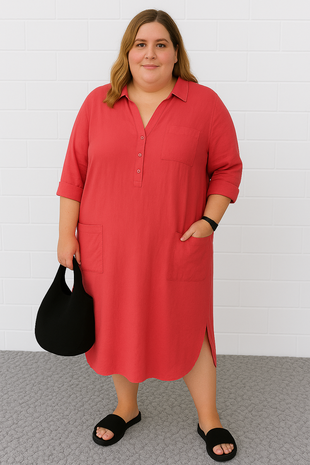 Half-Button Tummy Covering Dress | TOKYO