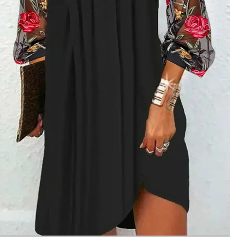 Alina  | Elegant Mini Dress with V-Neck and Sheer Sleeves